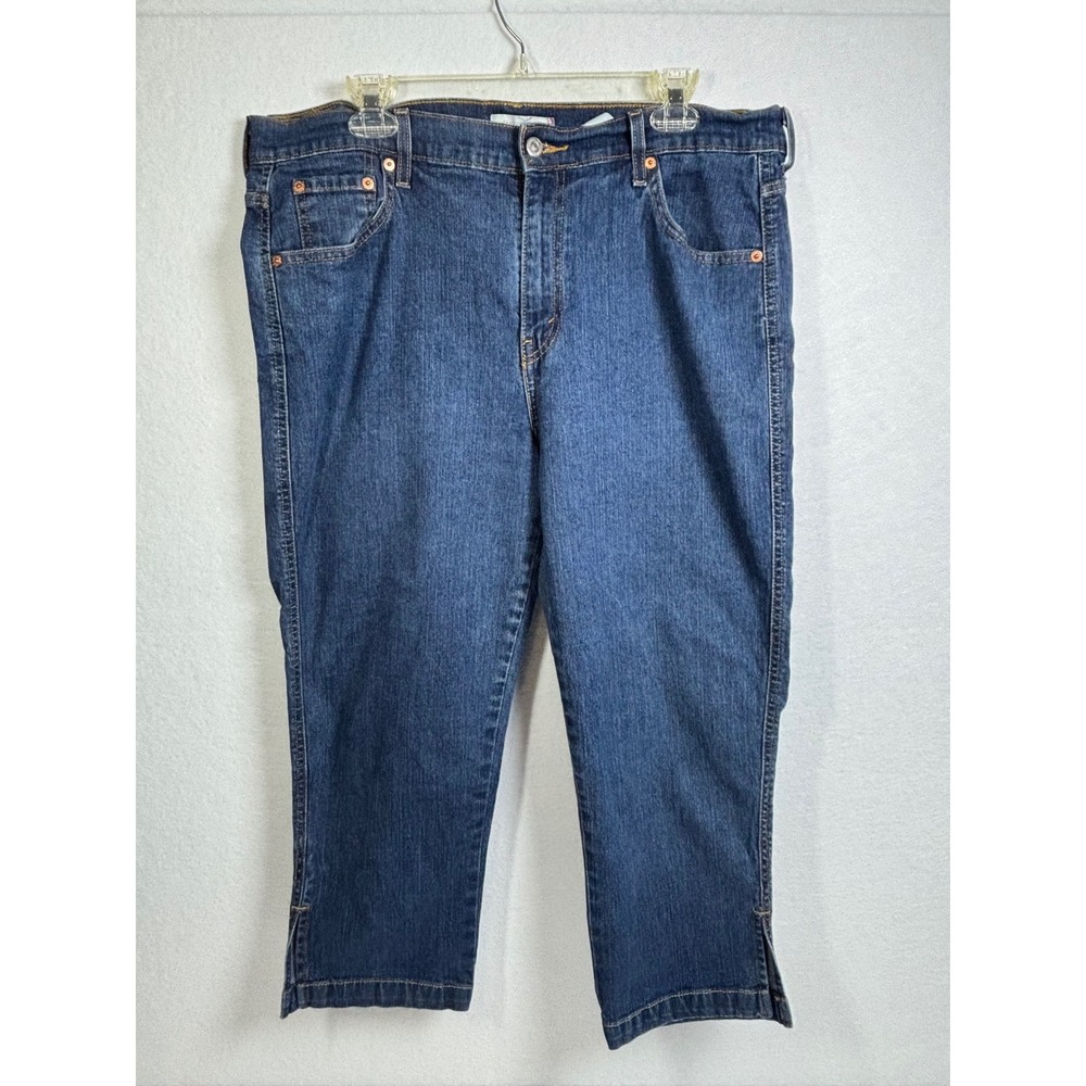 Levis Classic Capri Jeans Womens 18 Blue Cotton Stretch Denim Cropped Side Slit